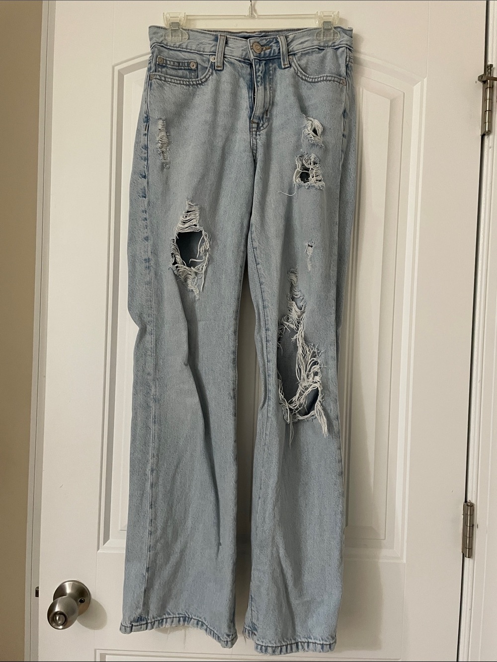Aeropostale Light Blue Distressed Wide-Leg Jeans